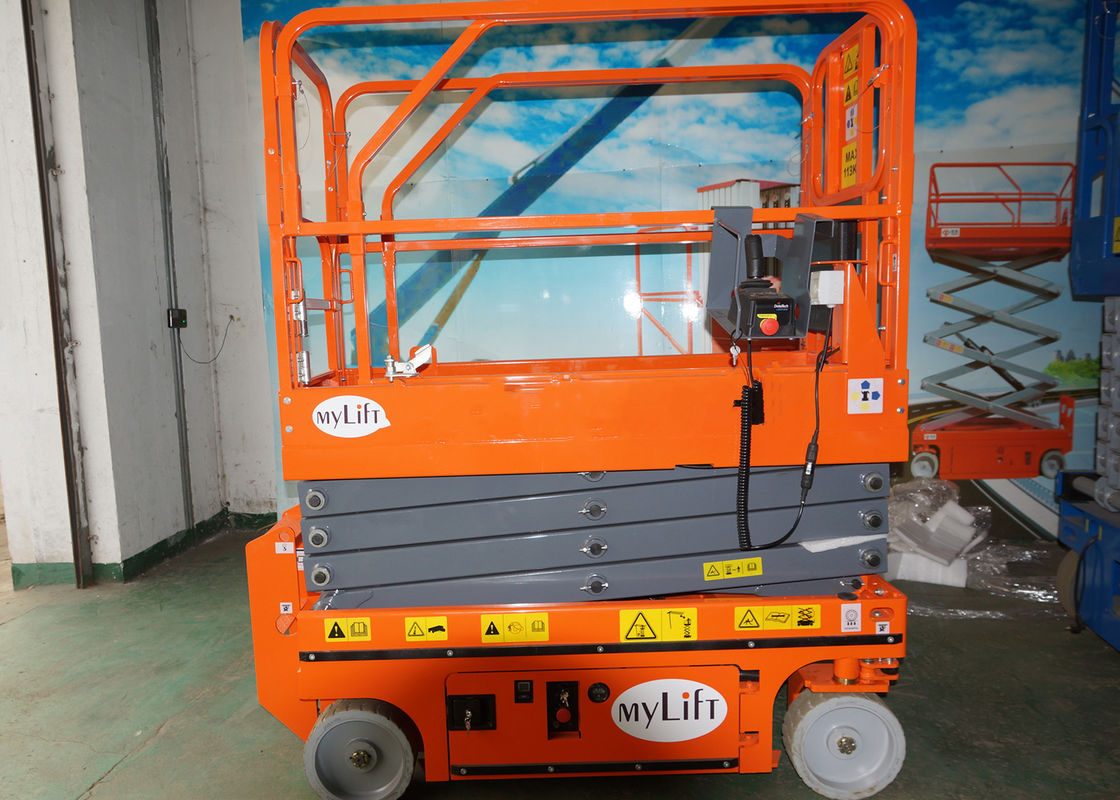 Narrow Width Scissor Lift Aerial Work Platform Orange Manganese Steel