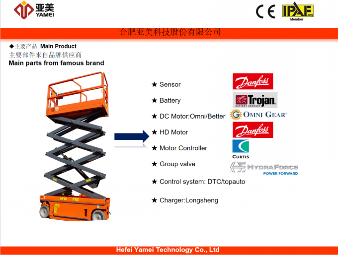 Safety Load 320KG Hydraulic Scissor Lift With Working Height 13.8m Orange Color